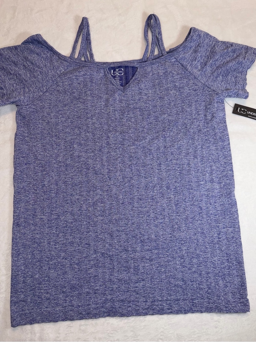 NWT Under Control Blue Heathered Strappy Cold Shoulder V-Neck‎ Top - Size 1XL